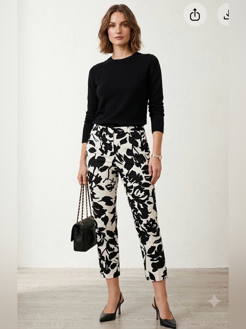 Max Mara Weekend Black White Floral Slim Cigarette Pants Size 33